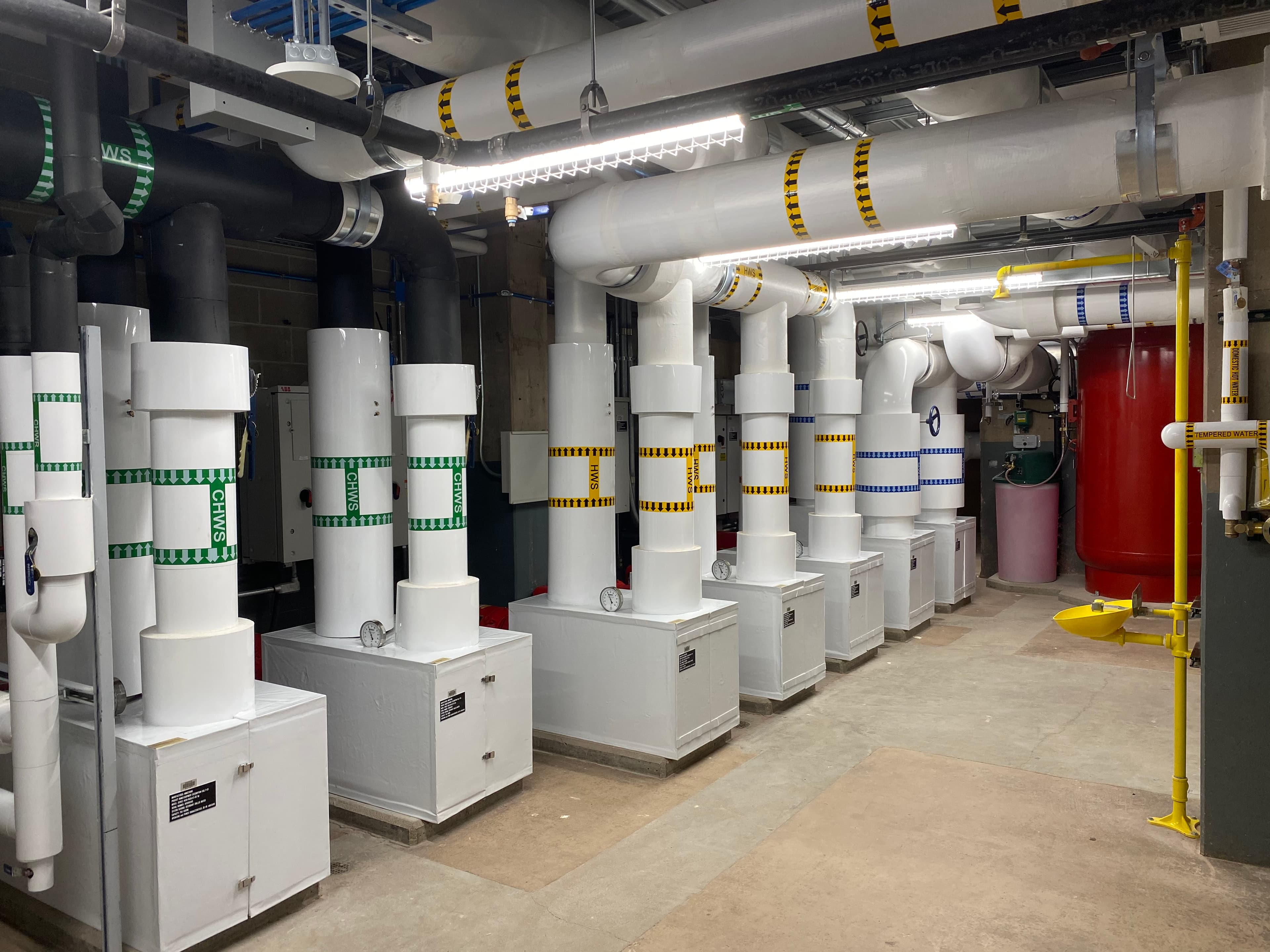 Pumps and piping in mechanical room